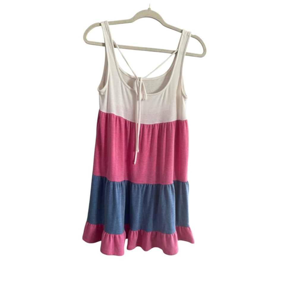 Emerald Colorblock Tiered Mini Dress White Pink Blue S - Picture 3 of 9